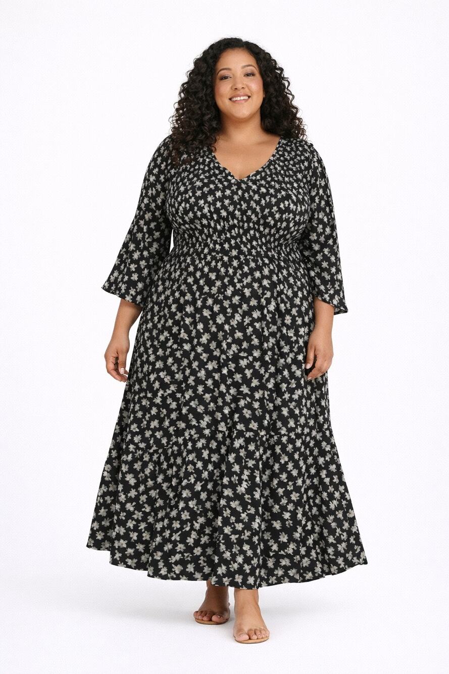 Christy Dawn Basil Boho Maxi Floral Dress Black Plus Size 2X